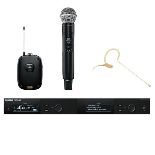 SHURE | SLX - D | SLXD124/153/SM58 | 2Ch Wireless System w/ 1x SLXD2/SM58 Handheld Mic, SLXD1 Body Pack & MX153 Headset Mic (SHR - SLXD124DM3L57) - Gsus4