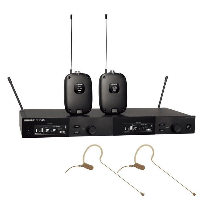 SHURE | SLX - D | SLXD1/MX153/SLXD4D | 2Ch Wireless System w/ 2x SLXD1 Body Pack & 2x MX153 Headset Mic (SHR - SLXD14DM3L57 - COCOA) - Gsus4