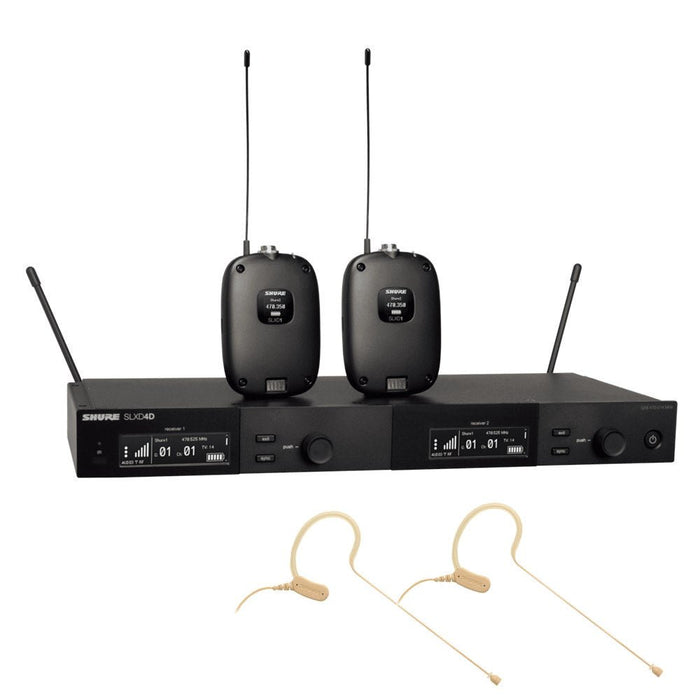 SHURE | SLX - D | SLXD1/MX153/SLXD4D | 2Ch Wireless System w/ 2x SLXD1 Body Pack & 2x MX153 Headset Mic (SHR - SLXD14DM3L57 - TAN) - Gsus4