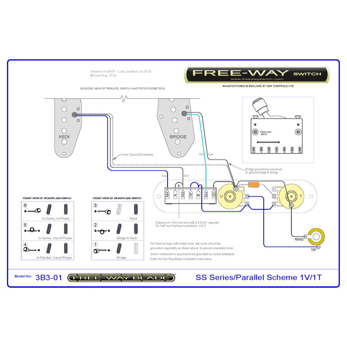Free-Way | Pickup Blade Switch | 3+3 Position Multi Switch | Fits Telecaster® Style Guitars