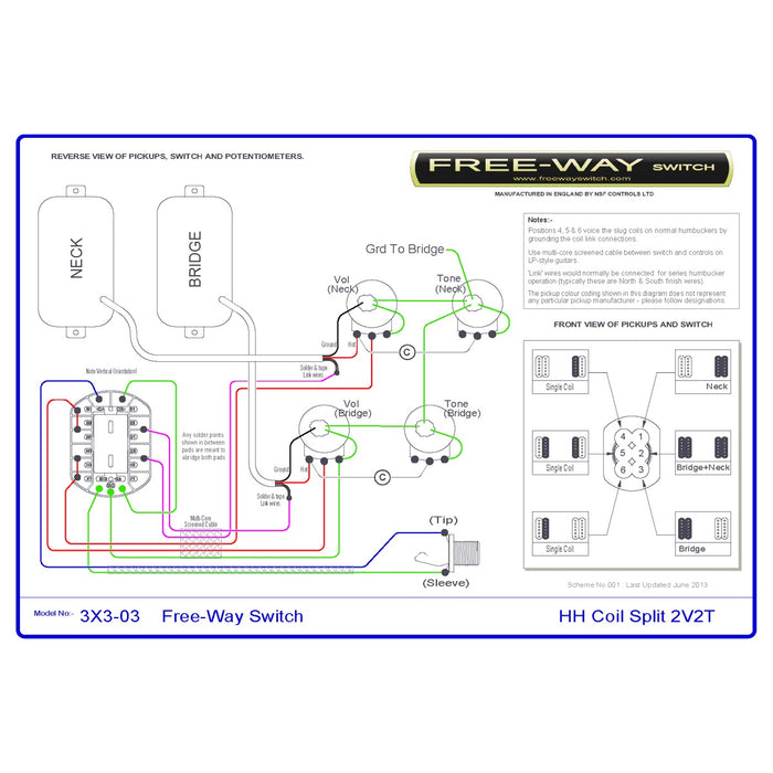 Free-Way | Pickup Switch | 3+3 Position Multi Switch | Fits Les Paul, PRS & 335-Style Guitars