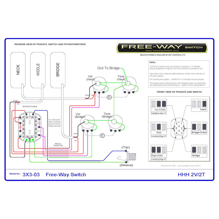 Free-Way | Pickup Switch | 3+3 Position Multi Switch | Fits Les Paul, PRS & 335-Style Guitars