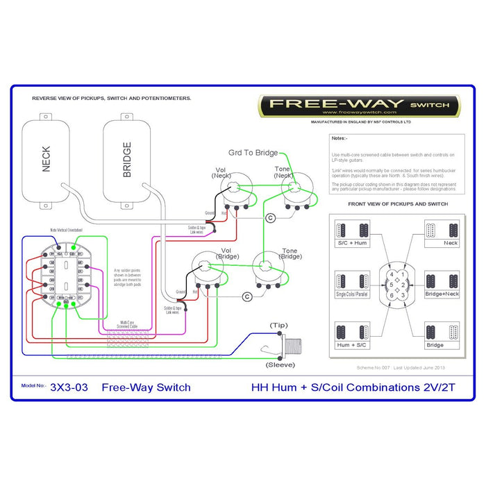 920D Custom | Free-Way | LP3x3-03-SPLITS | Les Paul 50' Style 6-Way Wiring Harness | CTS, Free-Way & Pure Tone Parts