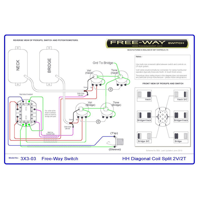 920D Custom | Free-Way | LP3x3-03-SPLITS | Les Paul 50' Style 6-Way Wiring Harness | CTS, Free-Way & Pure Tone Parts