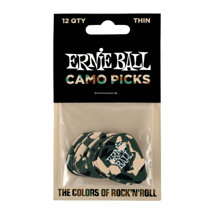 Ernie Ball | Camouflage Cellulose Picks | Thin | 12 Piece | P09221