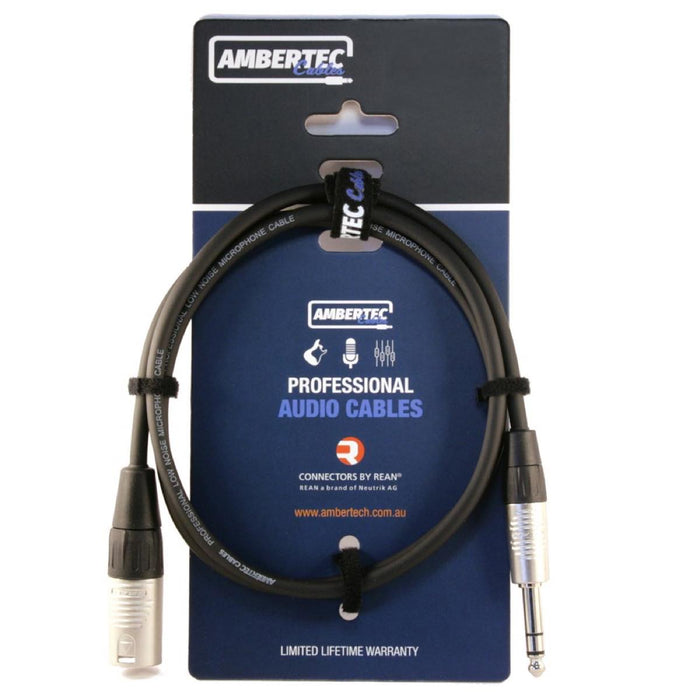Ambertec | Balanced Cable | XLR Male to TRS 1/4" 6.35mm | Neturik REAN Connectors | For Monitor Speakers & Audio Interfaces