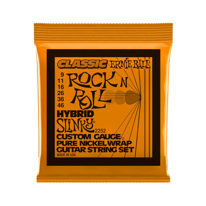 Ernie Ball | Hybrid Slinky | Classic Rock n Roll | Pure Nickel | ELECTRIC Guitar Strings | 9-46 | P02252