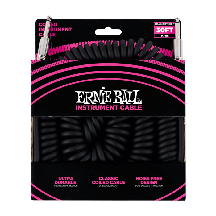 Ernie Ball | Coiled Straight Instrument Cable | 9m | Black | P06044