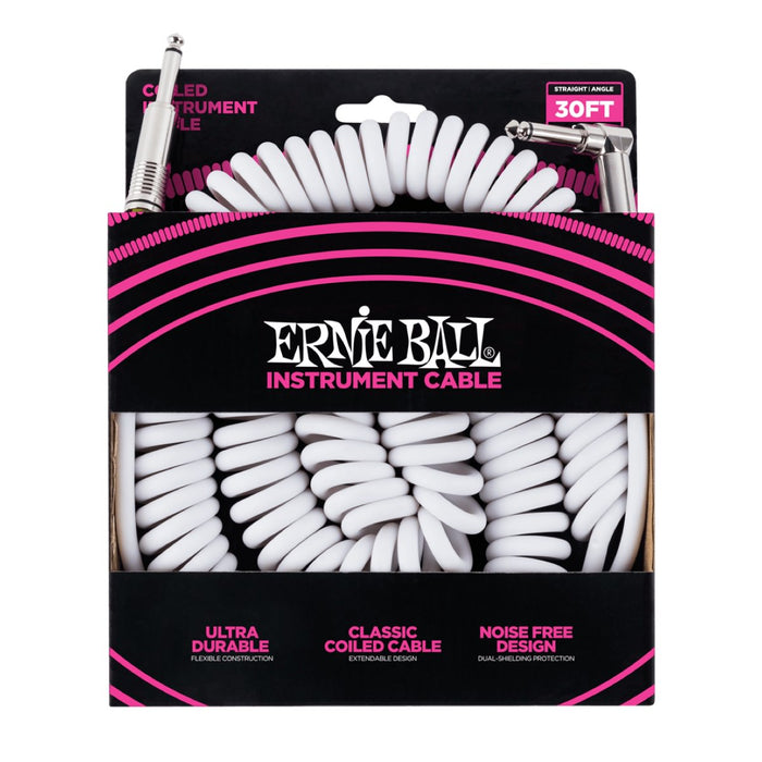 Ernie Ball | Coiled Straight / Angle Instrument Cable | 9m | White | P06045
