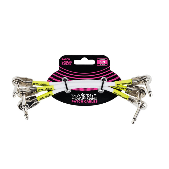 Ernie Ball | Flat Angle Patch Cable | 15cm | 3 Pack | White | P06052