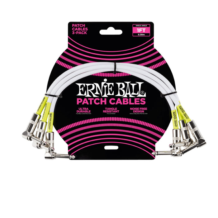 Ernie Ball | Angle / Angle Patch Cable | 30cm | 3 Pack | White | P06055