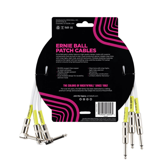 Ernie Ball | Straight / Angle Patch Cable | 45cm | 3 Pack | White | P06056