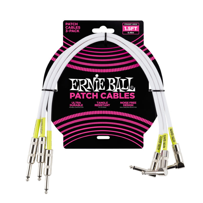 Ernie Ball | Straight / Angle Patch Cable | 45cm | 3 Pack | White | P06056