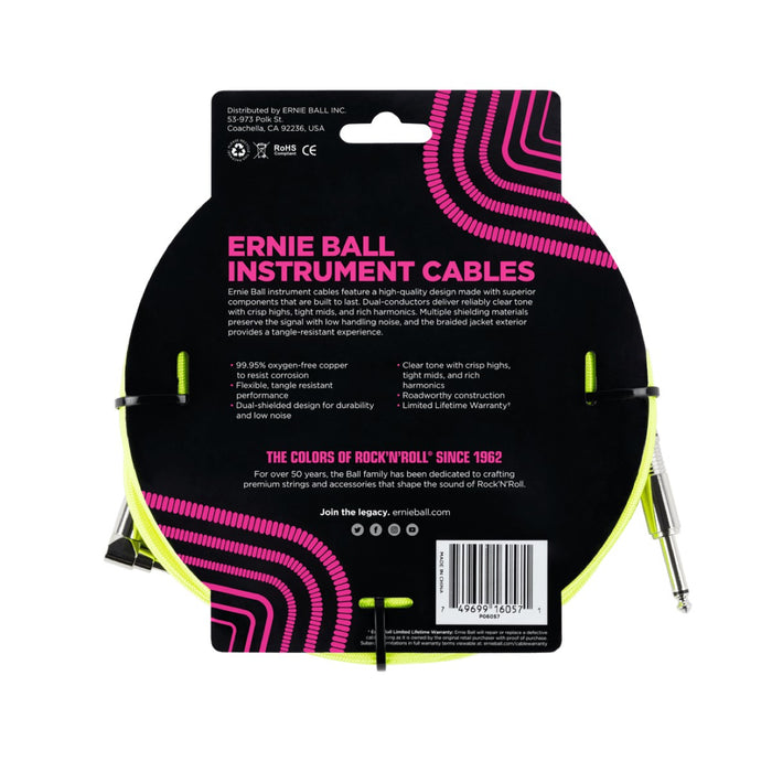 Ernie Ball | Braided Straight / Angle Instrument Cable | 7.5m | Neon Yellow | P06057