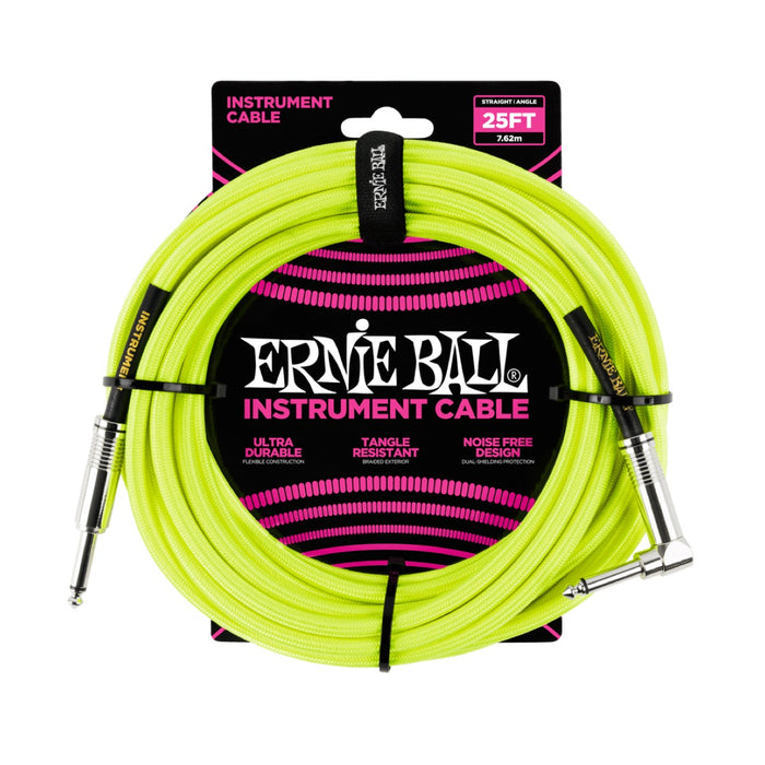 Ernie Ball | Braided Straight / Angle Instrument Cable | 7.5m | Neon Yellow | P06057