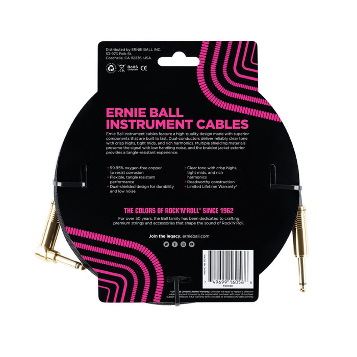 Ernie Ball | Braided Straight / Angle Instrument Cable | 7.5m | Black | P06058