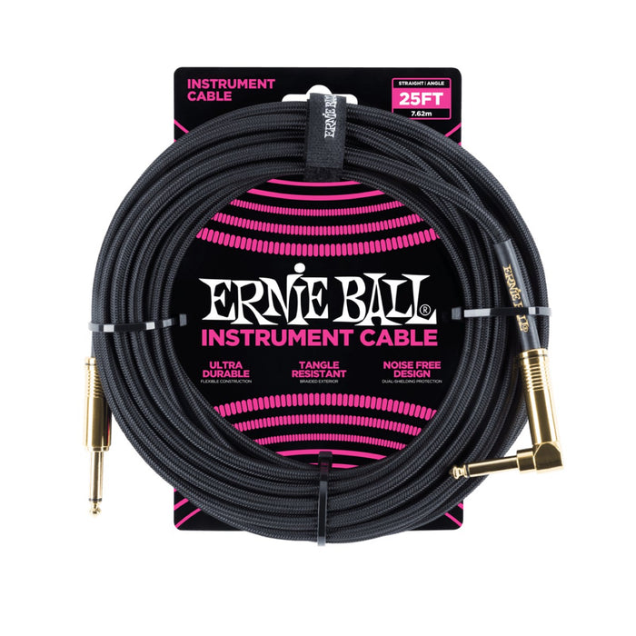 Ernie Ball | Braided Straight / Angle Instrument Cable | 7.5m | Black | P06058
