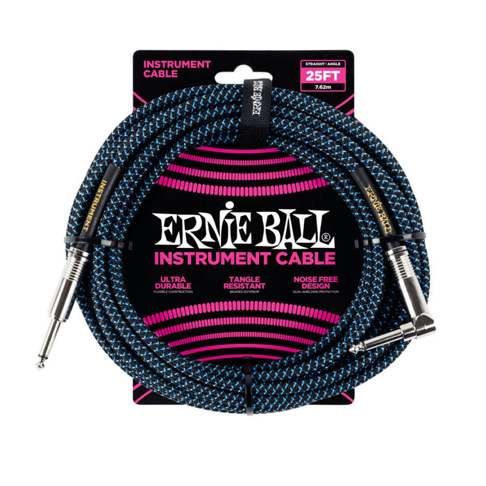 Ernie Ball | Braided Straight / Angle Instrument Cable | 7.5m | Black / Blue | P06060