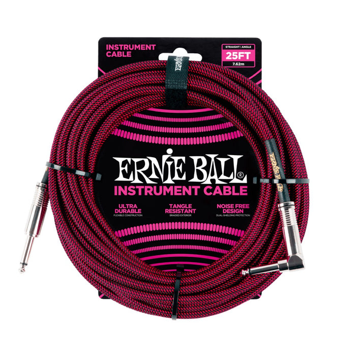 Ernie Ball | Braided Straight / Angle Instrument Cable | 7.5m | Black / Red | P06062