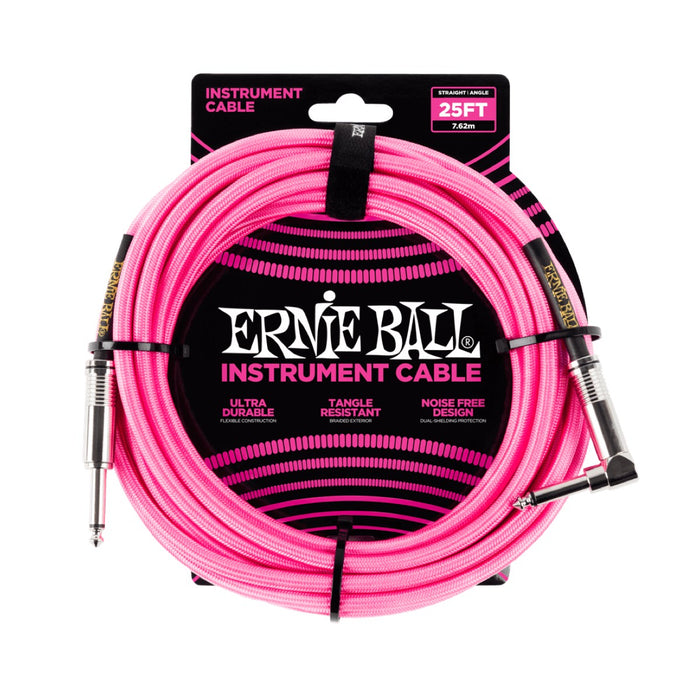 Ernie Ball | Braided Straight / Angle Instrument Cable | 7.5m | Neon Pink | P06065