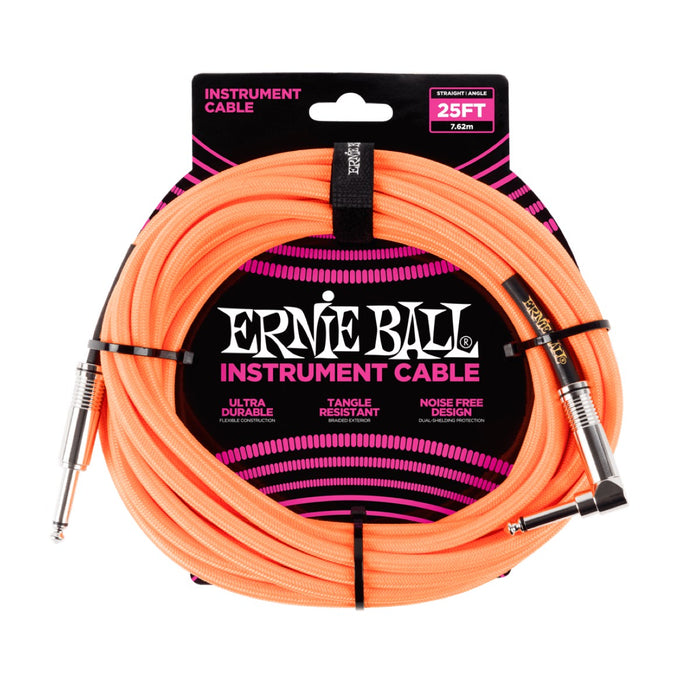 Ernie Ball | Braided Straight / Angle Instrument Cable | 7.5m | Neon Orange | P06067