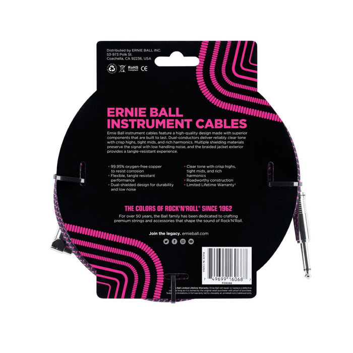 Ernie Ball | Braided Straight / Angle Instrument Cable | 7.5m | Black / Purple | P06068