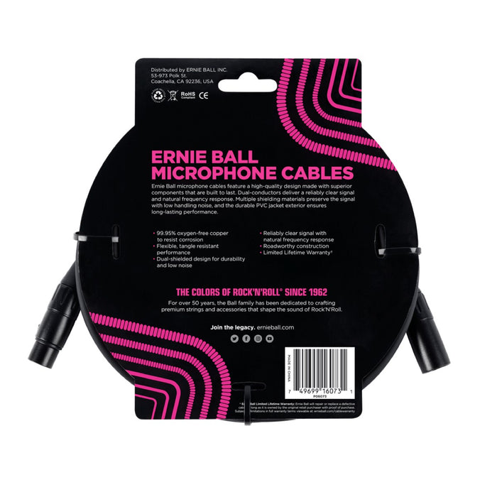 Ernie Ball | XLR Microphone Cable | 7.5M | Black | P06073