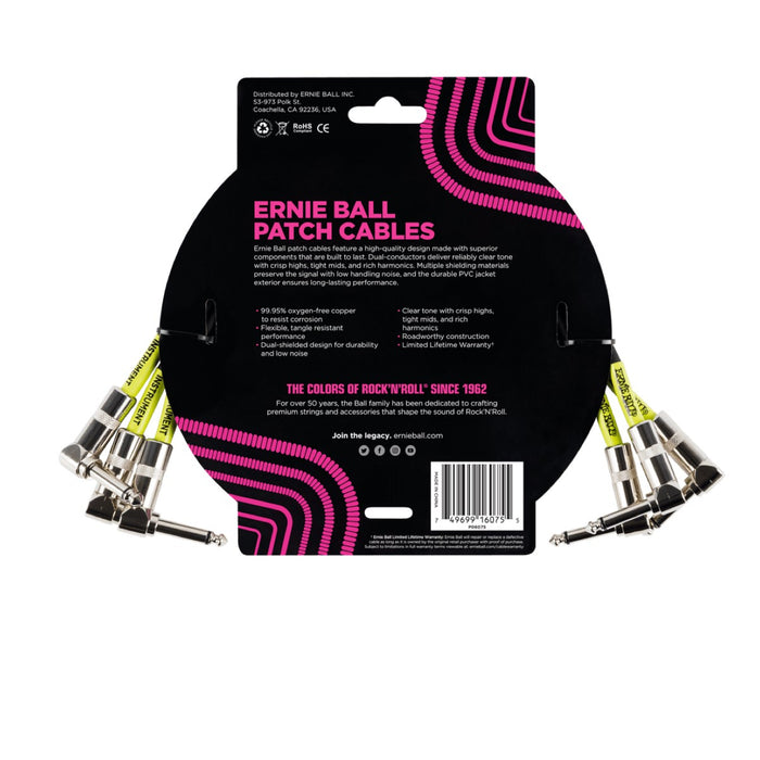 Ernie Ball | Angle / Angle Patch Cable | 30cm | 3 Pack | Black | P06075