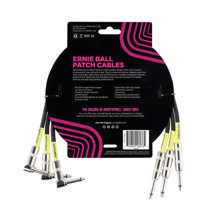Ernie Ball | Straight / Angle Patch Cable | 45cm | 3 Pack | Black | P06076