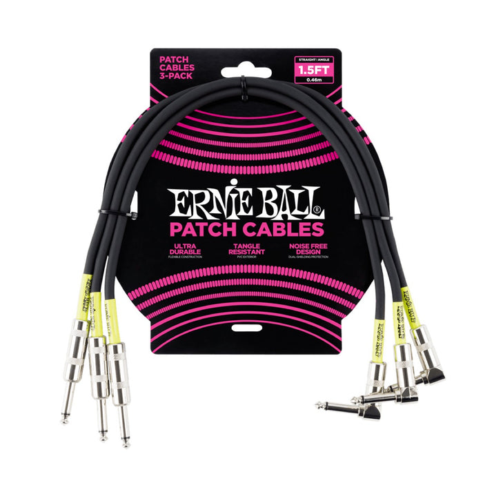 Ernie Ball | Straight / Angle Patch Cable | 45cm | 3 Pack | Black | P06076