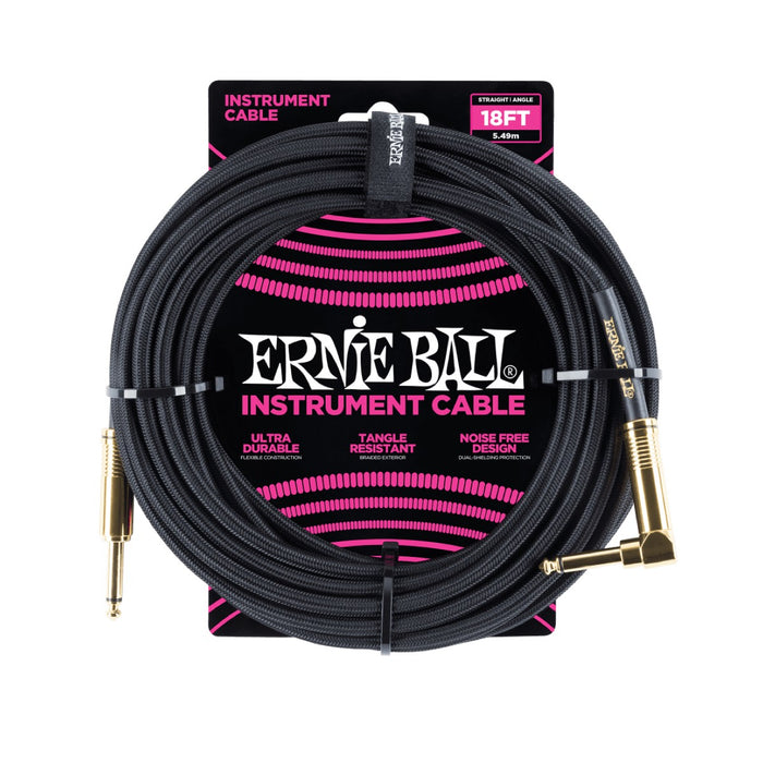 Ernie Ball | Braided Straight / Angle Instrument Cable | 5.5m | Black | P06086