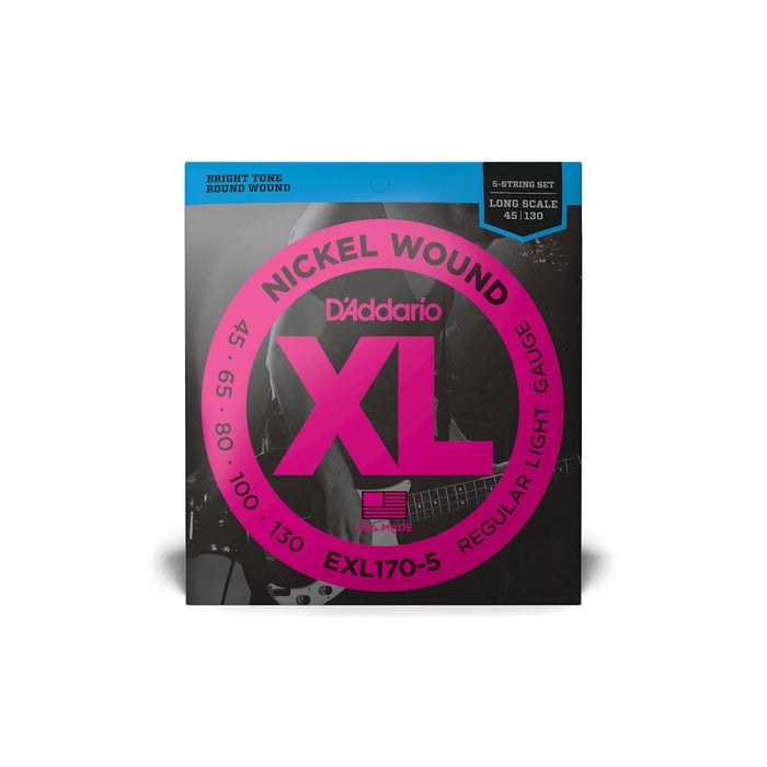 D'Addario | EXL170-5 | 5-String Nickel Wound Bass Strings | Long Scale | Light | 45-130