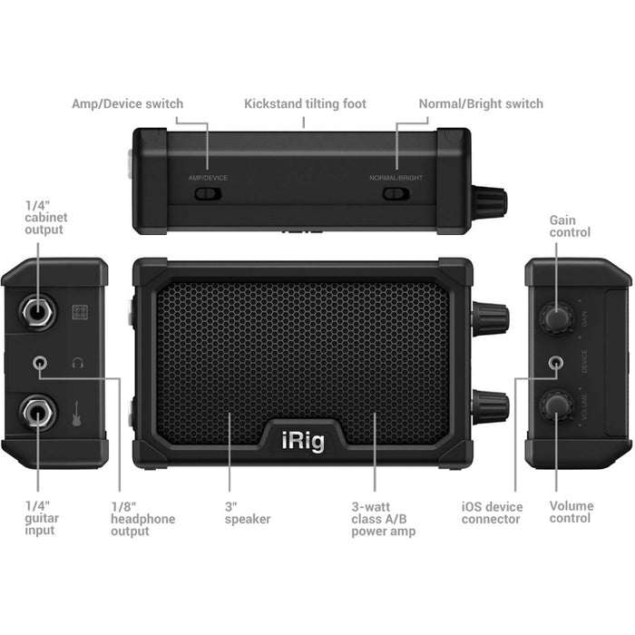 IK Multimedia | iRig Nano Amp | 3W Class A/B Power Portable Amp w/ iOS Interface | Black - Gsus4