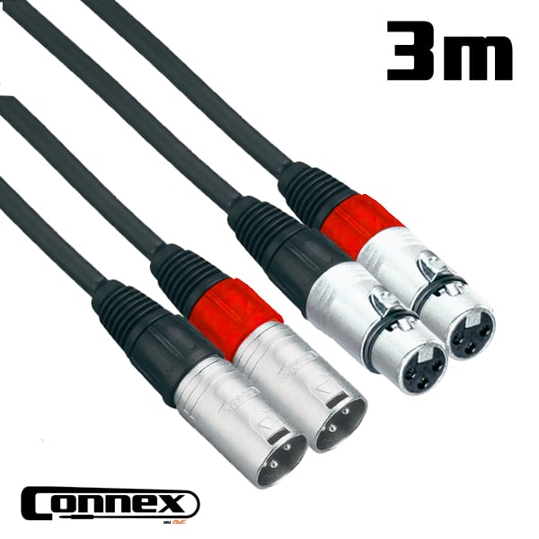 Connex | XMXF-3T | Pro XLR Cable | Male to Female Twin | 3m